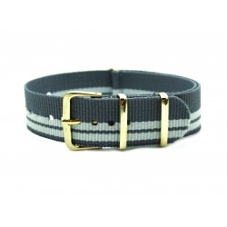HNS Grey Strip Nylon Watch Strap With Rose Gold Polished Stainless Steel Buckle