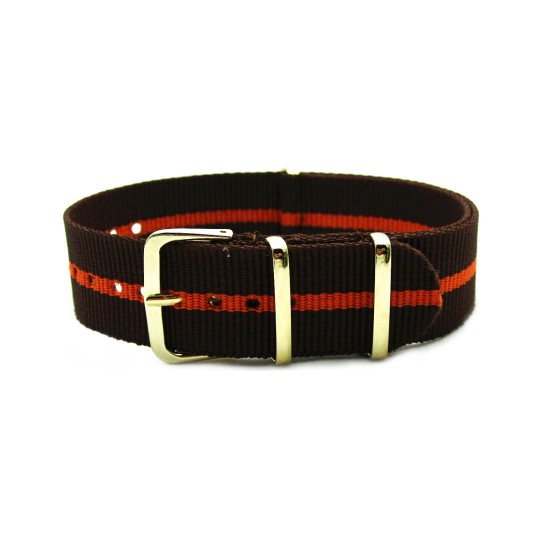 HNS Brown & Orange Strip Nylon Watch Strap With Rose Gold Polished Stainless Steel Buckle