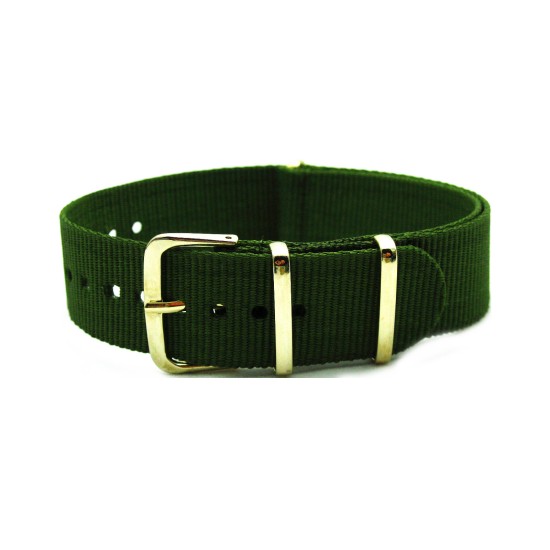 HNS Olive Nylon Watch Strap With Rose Gold Polished Stainless Steel Buckle