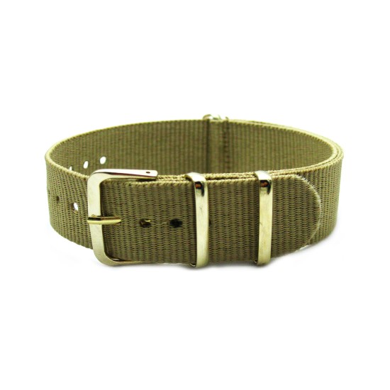 HNS Khaki Nylon Watch Strap With Rose Gold Polished Stainless Steel Buckle