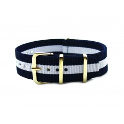HNS Blue & White Strip Nylon Watch Strap With Rose Gold Polished Stainless Steel Buckle