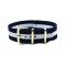 HNS Blue & White Strip Nylon Watch Strap With Rose Gold Polished Stainless Steel Buckle