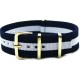 HNS Blue & White Strip Nylon Watch Strap With Rose Gold Polished Stainless Steel Buckle