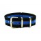 HNS Black & Grey & Blue Strip Nylon Watch Strap With Rose Gold Polished Stainless Steel Buckle