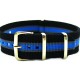 HNS Black & Grey & Blue Strip Nylon Watch Strap With Rose Gold Polished Stainless Steel Buckle