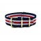 HNS Blue & White & Red Strip Nylon Watch Strap With Rose Gold Polished Stainless Steel Buckle