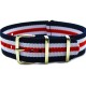 HNS Blue & White & Red Strip Nylon Watch Strap With Rose Gold Polished Stainless Steel Buckle