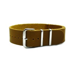 HNS Handmade Coffee Calf Leather Watch Strap With 3 Polished Stainless Steel Rings