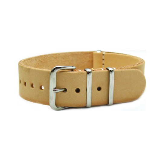 HNS Handmade Natural Calf Leather Watch Strap With 3 Polished Stainless Steel Rings