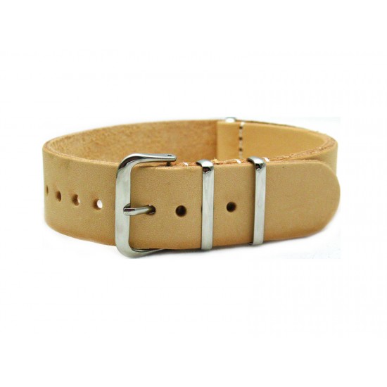 HNS Handmade Natural Calf Leather Watch Strap With 3 Polished Stainless Steel Rings