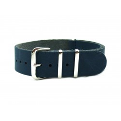 HNS Handmade Navy Calf Leather Watch Strap With 3 Polished Stainless Steel Rings