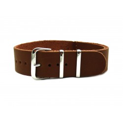 HNS Handmade Brown Calf Leather Watch Strap With 3 Polished Stainless Steel Rings