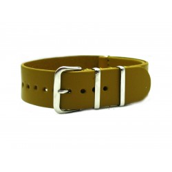 HNS Handmade Khaki Calf Leather Watch Strap With 3 Polished Stainless Steel Rings