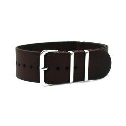 HNS Handmade Vintage Dark Brown Calf Leather Watch Strap With 3 Polished Stainless Steel Rings
