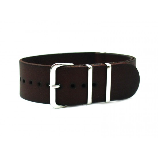 HNS Handmade Vintage Dark Brown Calf Leather Watch Strap With 3 Polished Stainless Steel Rings