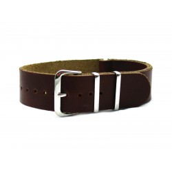 HNS Handmade Dark Brown Calf Leather Watch Strap With 3 Polished Stainless Steel Rings