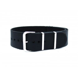HNS Handmade Black Calf Leather Watch Strap With 3 Polished Stainless Steel Rings