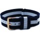 HNS Navy & White Strip Nylon Vintage Watch Strap With Rose Gold Polished Stainless Steel Buckle