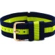 HNS Navy & Yellow Strip Nylon Vintage Watch Strap With Rose Gold Polished Stainless Steel Buckle