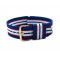 HNS Blue & Red & White Strip Nylon Vintage Watch Strap With Rose Gold Polished Stainless Steel Buckle