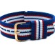 HNS Blue & Red & White Strip Nylon Vintage Watch Strap With Rose Gold Polished Stainless Steel Buckle