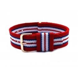 HNS Red & Blue & White Strip Nylon Vintage Watch Strap With Rose Gold Polished Stainless Steel Buckle