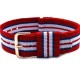 HNS Red & Blue & White Strip Nylon Vintage Watch Strap With Rose Gold Polished Stainless Steel Buckle