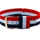HNS France Flag Red & White & Blue Strip Nylon Vintage Watch Strap With Rose Gold Polished Stainless Steel Buckle