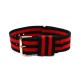 HNS Black & Red Strip Nylon Vintage Watch Strap With Rose Gold Polished Stainless Steel Buckle
