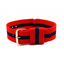HNS Red & Navy Strip Nylon Vintage Watch Strap With Rose Gold Polished Stainless Steel Buckle