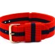 HNS Red & Navy Strip Nylon Vintage Watch Strap With Rose Gold Polished Stainless Steel Buckle