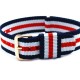 HNS Blue & White & Red Strip Nylon Vintage Watch Strap With Rose Gold Polished Stainless Steel Buckle