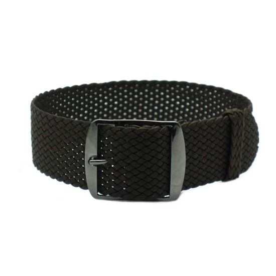 HNS Dark Brown Perlon Braided Woven Strap With PVD Coated Stainless Steel Buckle