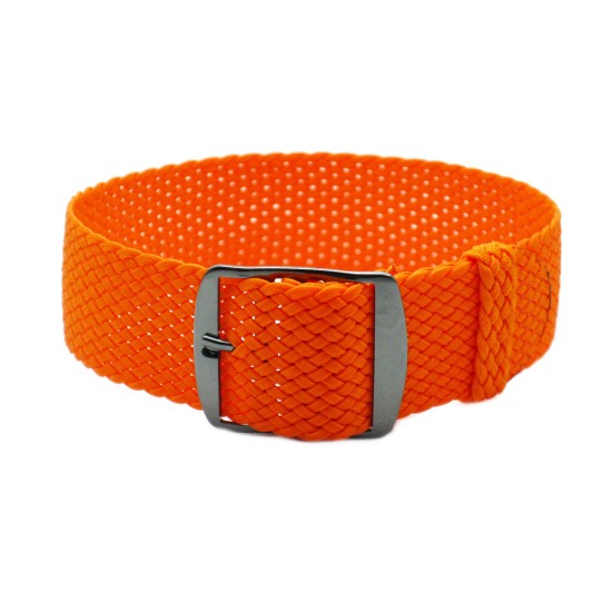 HNS Orange Perlon Braided Woven Strap With PVD Coated Stainless Steel Buckle