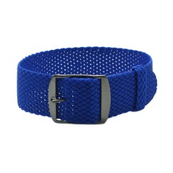 HNS Blue Perlon Braided Woven Strap With PVD Coated Stainless Steel Buckle