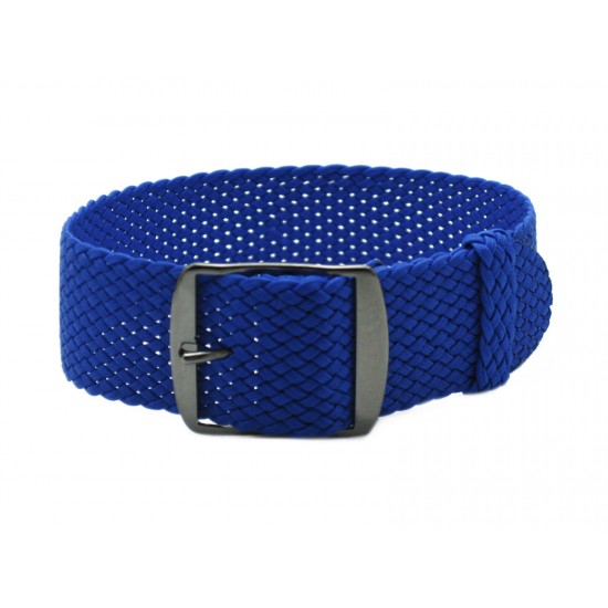 HNS Blue Perlon Braided Woven Strap With PVD Coated Stainless Steel Buckle