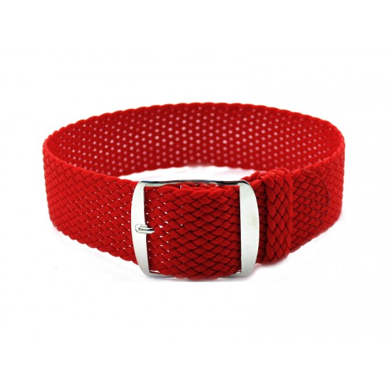 HNS Red Perlon Braided Woven Strap With Brushed Stainless Steel Buckle