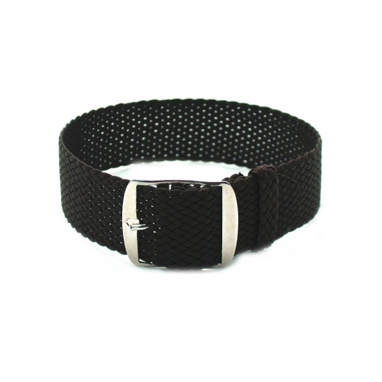 HNS Dark Brown Perlon Braided Woven Strap With Brushed Stainless Steel Buckle