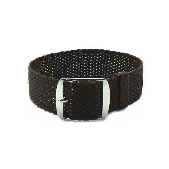 HNS Coffee Perlon Braided Woven Strap With Brushed Stainless Steel Buckle