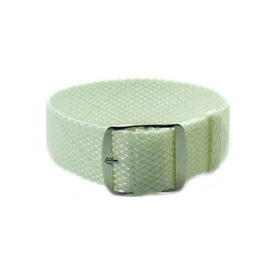HNS White Perlon Braided Woven Strap With Brushed Stainless Steel Buckle