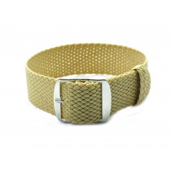 HNS Beige Perlon Braided Woven Watch Strap With Brushed Stainless Steel Buckle