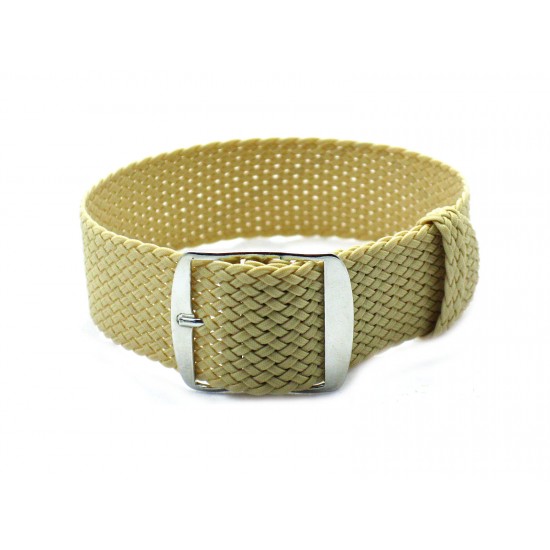 HNS Beige Perlon Braided Woven Watch Strap With Brushed Stainless Steel Buckle
