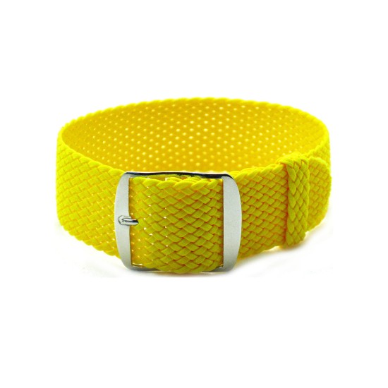 HNS Yellow Perlon Braided Woven Strap With Brushed Stainless Steel Buckle