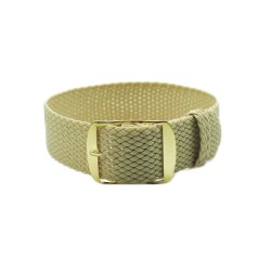 HNS Beige Perlon Braided Woven Watch Strap With Gold Brushed Stainless Steel Buckle