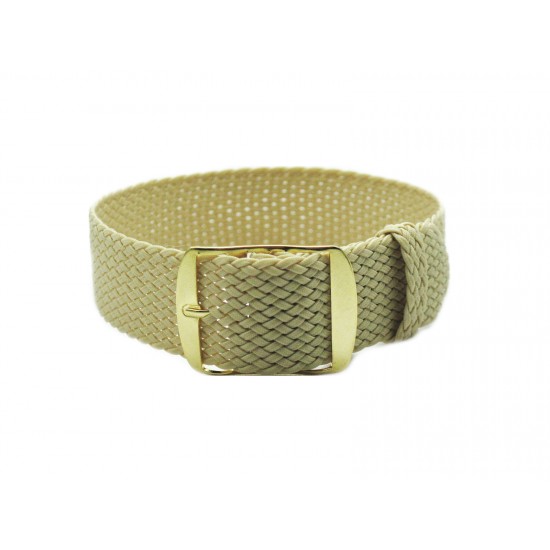 HNS Beige Perlon Braided Woven Watch Strap With Gold Brushed Stainless Steel Buckle