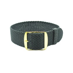HNS Dark Grey Perlon Braided Woven Strap With Gold Brushed Stainless Steel Buckle