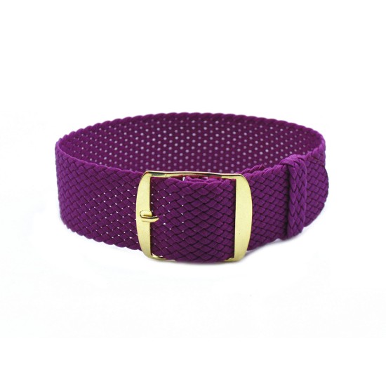HNS Purple Perlon Braided Woven Strap With Gold Brushed Stainless Steel Buckle
