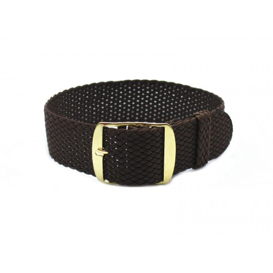 HNS Coffee Perlon Braided Woven Strap With Gold Brushed Stainless Steel Buckle