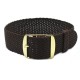 HNS Coffee Perlon Braided Woven Strap With Gold Brushed Stainless Steel Buckle