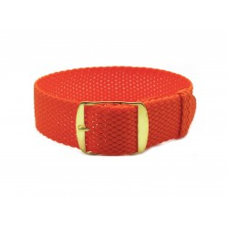 HNS Orange Perlon Braided Woven Strap With Gold Brushed Stainless Steel Buckle